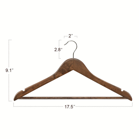 20 Pack Solid Walnut Wood Hangers - Heavy Duty Closet Hangers with Non-Slip Pant Bar, Smooth Finish Wooden Coat Hangers for Shirts, Suits, Jackets & Dresses, Hangers for Clothes