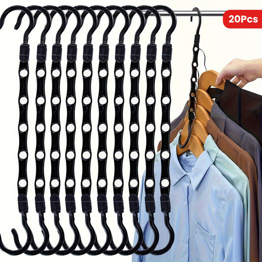 20pcs Black Heavy Duty Plastic Space Saving Hangers - Collapsible Magic Design for Efficient Closet Organization, Durable Multi-Hook Rack for Shirts & More, Closet Organizers, Storage