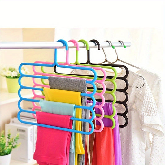3pcs\u002F6pcs\u002F10pcs 5-layer Pants Hanger Plastic Multi-Layer Pants Rack - Space-Saving, Anti-Slip, And Adjustable Design For Organizing Clothes, Scarves, And Accessories - Sturdy And Durable Wardrobe Organizer For Closet
