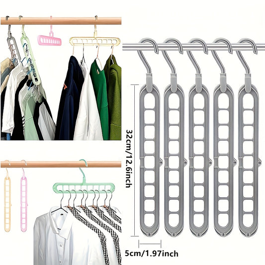 High-Strength Folding Plastic Clothing Hanger - 5pcs\u002F10pcs, 9 Holes, Non-Slip, Space-Saving for Closet Storage and Organization